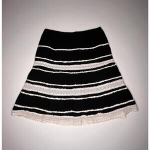 Talbots Knee Length A Line Skirt Black with White Crochet Lace Detail Women's 12